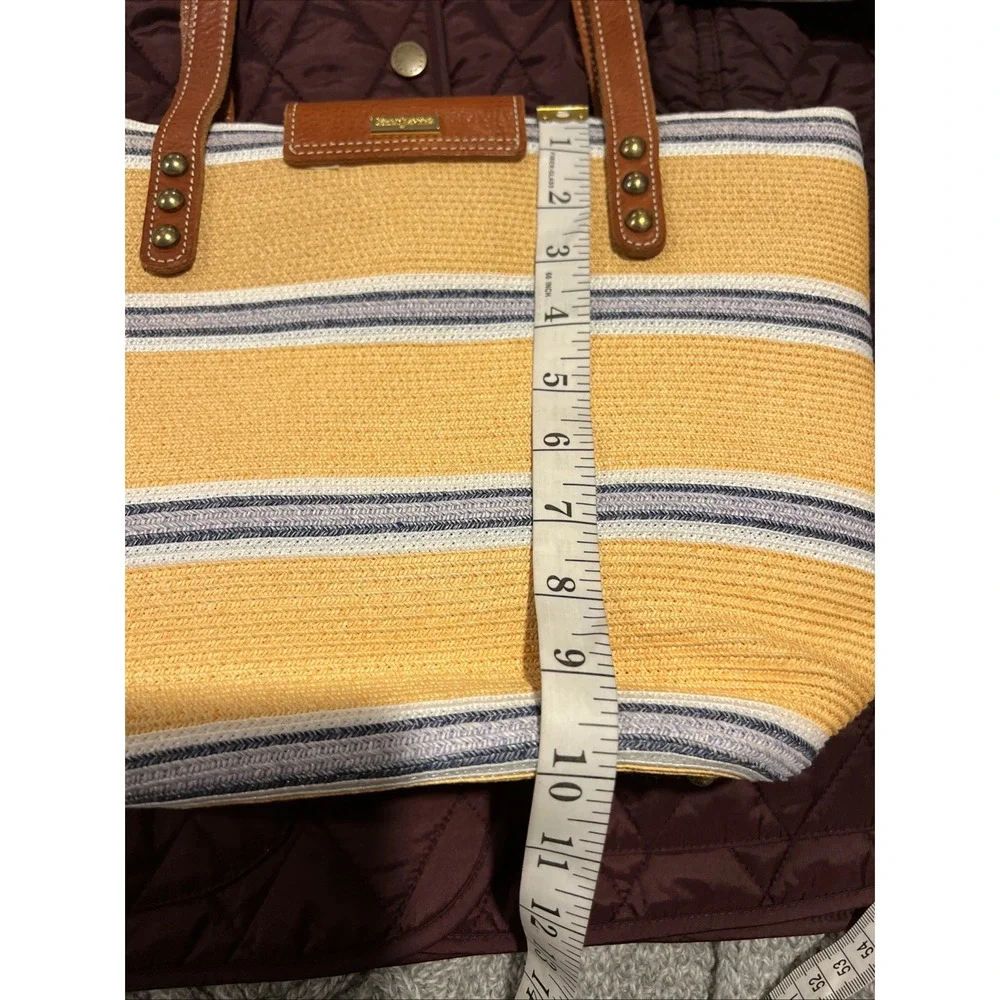 Eric Javitz Hand Bag Woven Canvass With Leather Brass Hardware‎